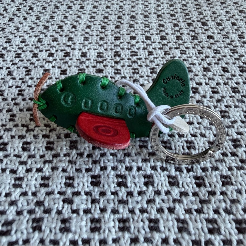 Green and Red Leather Keychain